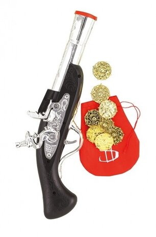 pistool met munten cowboy zwart/zilver 10-delig