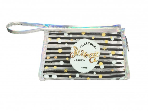 Make-up tasje transparant strepen 20 x 7 x 13 cm zwart