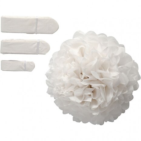 pompons zijdepapier 20-24-30 cm wit 3-delig