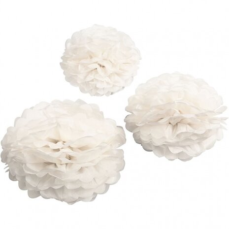 pompons zijdepapier 20-24-30 cm wit 3-delig