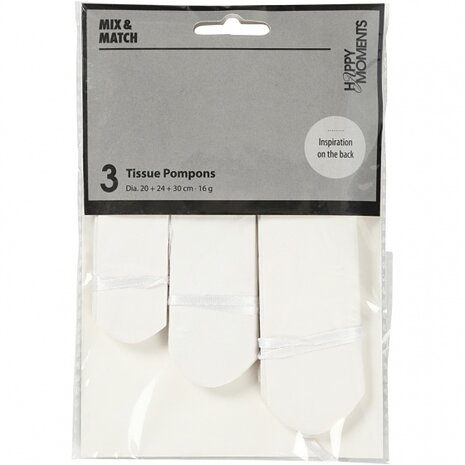 pompons zijdepapier 20-24-30 cm wit 3-delig
