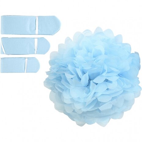 pompons zijdepapier 20-24-30 cm lichtblauw 3-delig