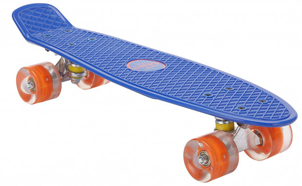 skateboard met ledverlichting 55,5 cm blauw/oranje