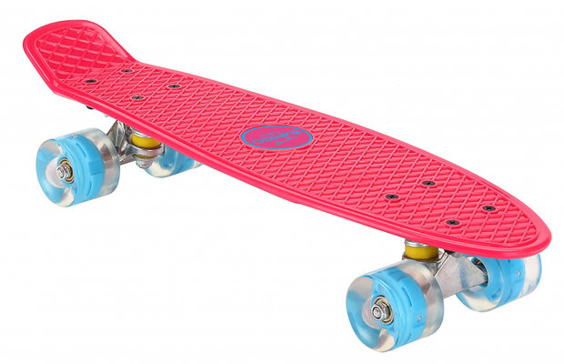 skateboard met ledverlichting 55,5 cm roze/blauw