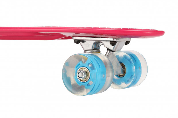 skateboard met ledverlichting 55,5 cm roze/blauw