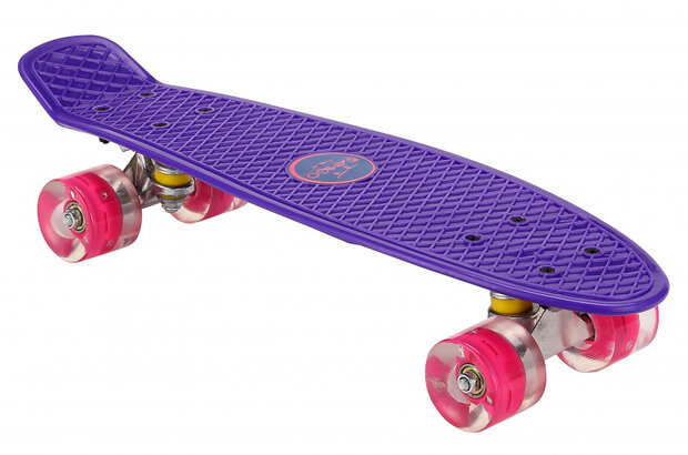 skateboard met ledverlichting 55,5 cm paars/roze