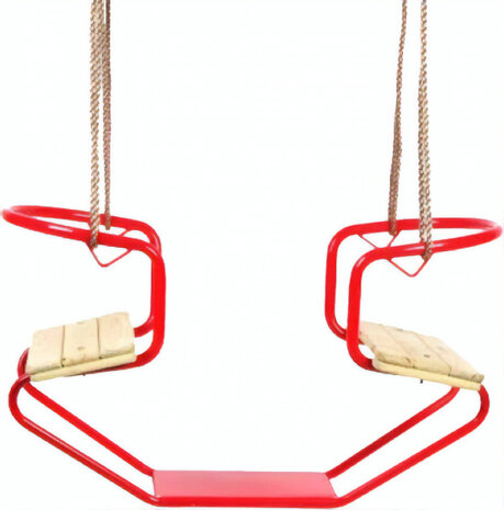 duoschommel 92 x 44 x 53 cm staal/hout rood/bruin