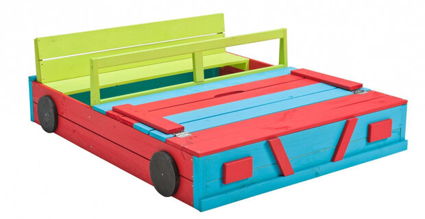 zandbak Auto 120 x 100 x 20 cm hout blauw/groen/rood