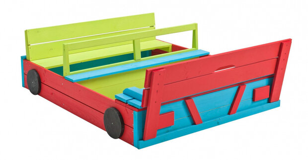 zandbak Auto 120 x 100 x 20 cm hout blauw/groen/rood