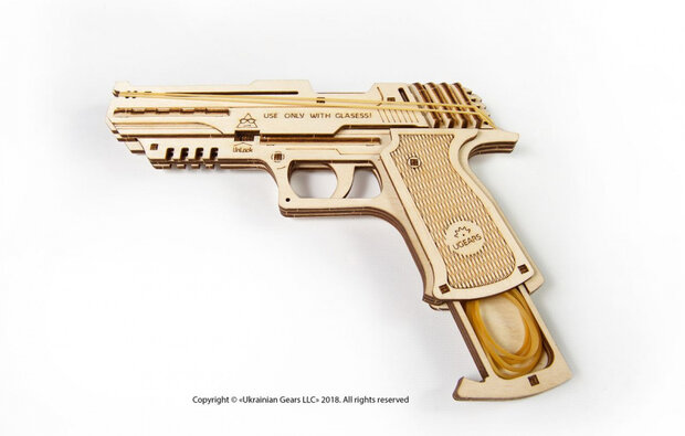 houten 3D-modelbouw Handpistool 23 cm blank 62-delig