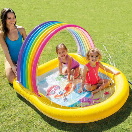 opblaaszwembad 57156NP Rainbow Spray 147 x 130 cm geel