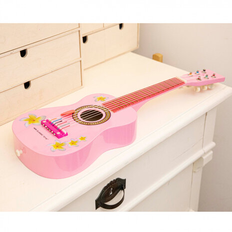 gitaar Bloemen 60 cm junior hout roze 4-delig