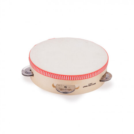 tamboerijn met vel en 4 schellen 15 cm hout