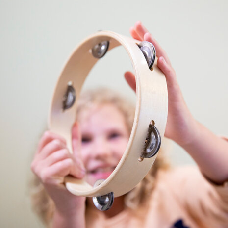 tamboerijn met 5 schellen 23 cm hout