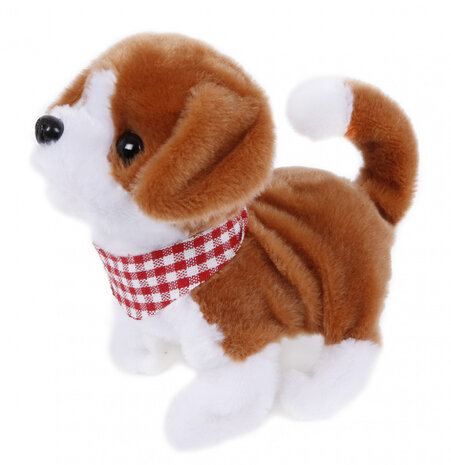 loophond pluche 17 cm junior wit/bruin