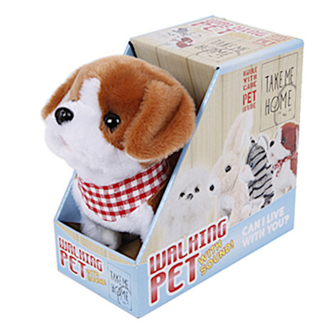 loophond pluche 17 cm junior wit/bruin