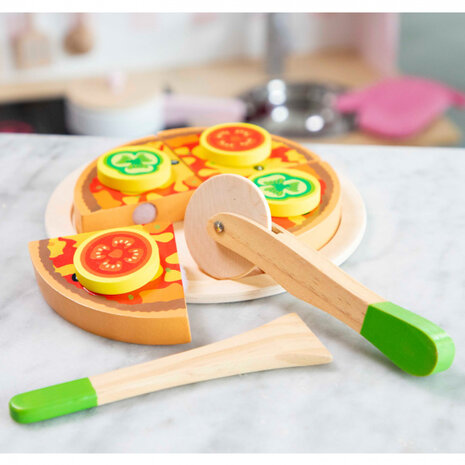 snijset pizza groente junior 16 cm hout 7-delig