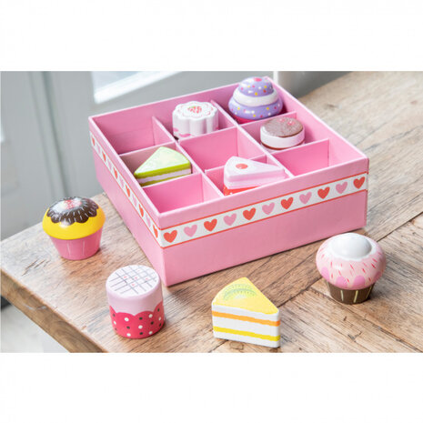 gebakdoos junior hout roze 10-delig