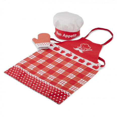 kookschortset junior 28 cm textiel rood 3-delig