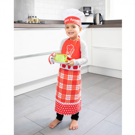 kookschortset junior 28 cm textiel rood 3-delig