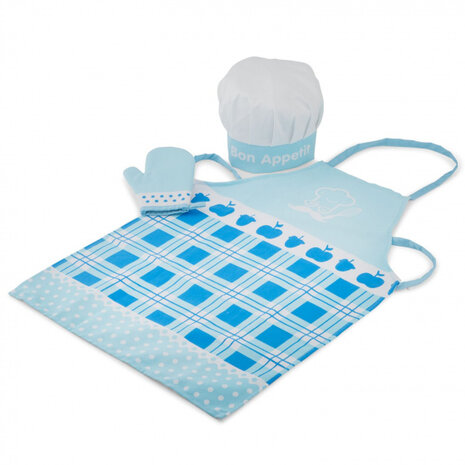 kookschortset junior 28 cm textiel blauw 3-delig