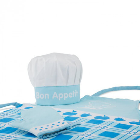 kookschortset junior 28 cm textiel blauw 3-delig