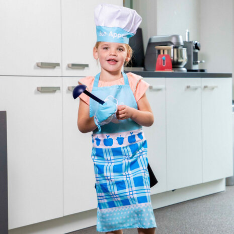 kookschortset junior 28 cm textiel blauw 3-delig
