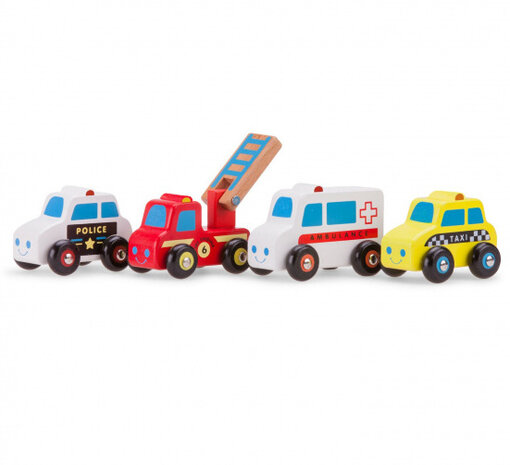 voertuigen set junior hout rood/wit/geel 4-delig