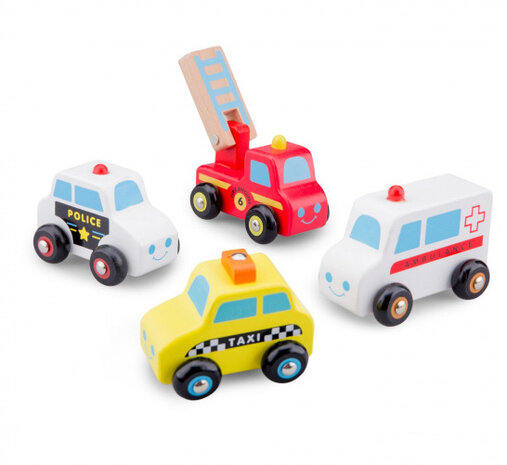voertuigen set junior hout rood/wit/geel 4-delig