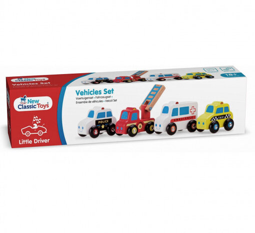 voertuigen set junior hout rood/wit/geel 4-delig