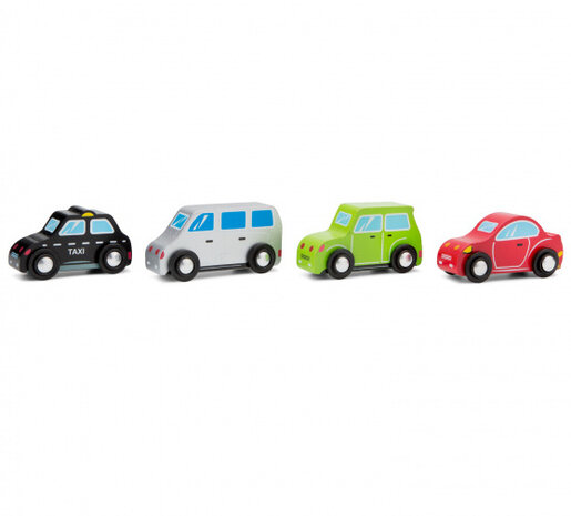 voertuigenset junior hout rood/groen/wit 4-delig