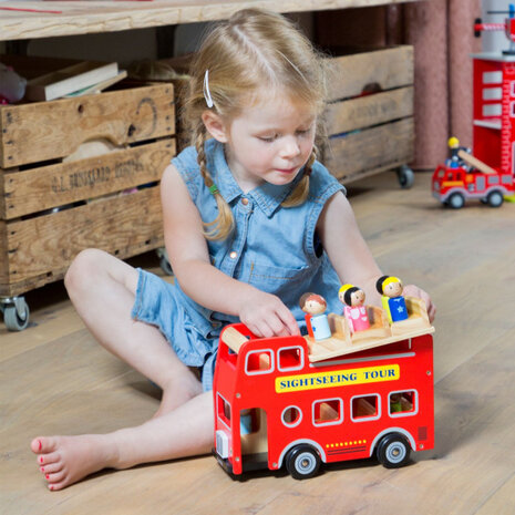 city-tour bus Little Driver hout rood 2-delig