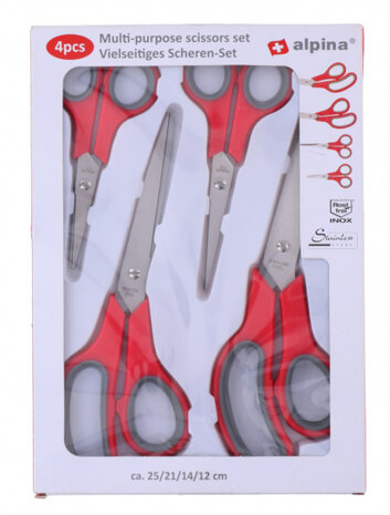 scharenset RVS rood/zilver 4 stuks