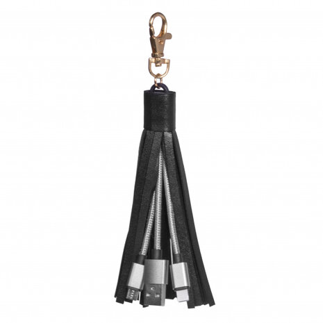 USB-oplaadkabel 3-in-1 franje 22,6 cm zwart