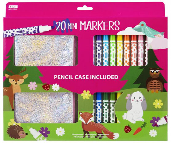 mini-markers met glitter etui meisjes 21-delig