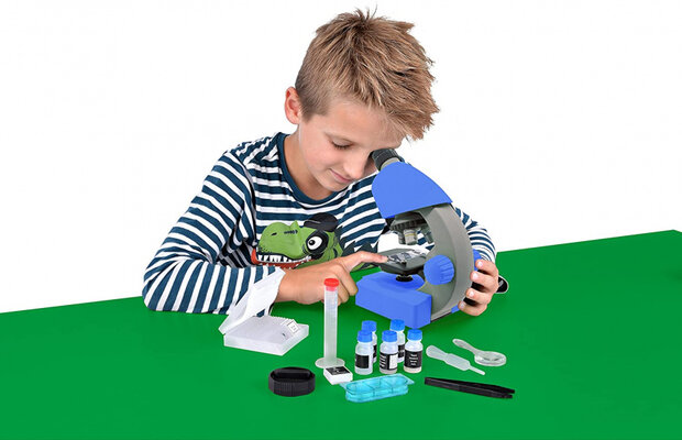 microscoop junior 22 cm staal blauw 44-delig