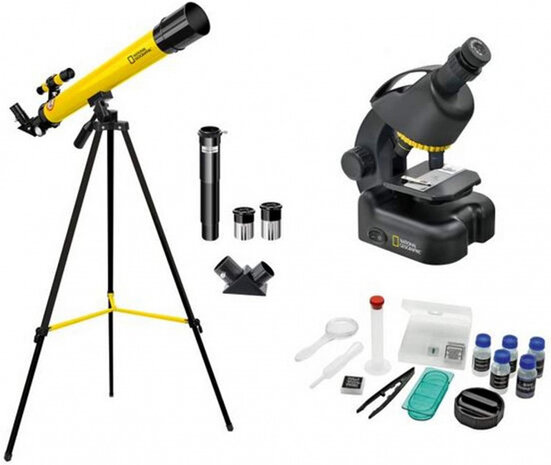 telescoop- en microscoopset aluminium zwart/geel