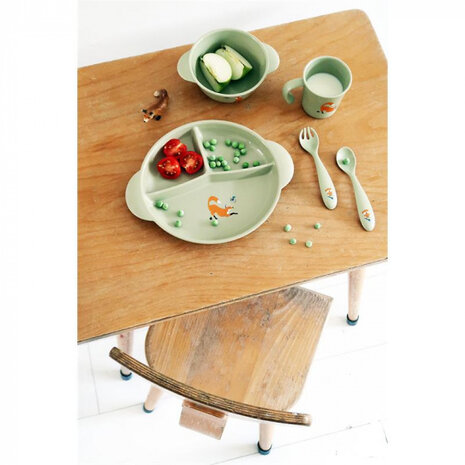 serviesset Eco-Kids Fox 20 cm PLA groen/oranje 5-delig