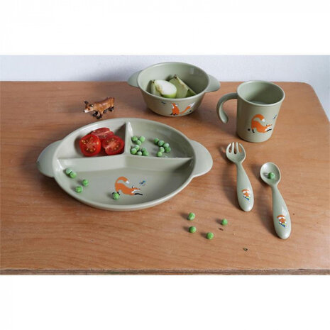 serviesset Eco-Kids Fox 20 cm PLA groen/oranje 5-delig