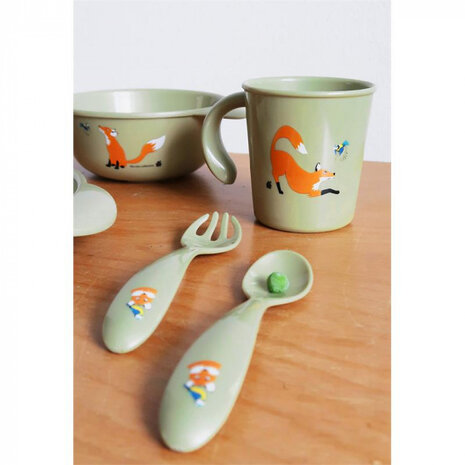 serviesset Eco-Kids Fox 20 cm PLA groen/oranje 5-delig