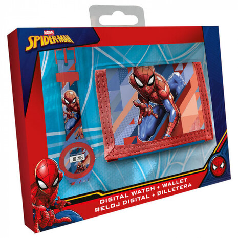 horloge en portemonnee Spider-Man jongens 22 cm rood 2-delig