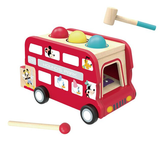 trekfiguur en xylofoon Dubbeldekkerbus 30 cm hout rood
