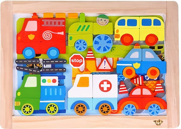magneetpuzzel Auto&#039;s junior 38 cm hout 59-delig
