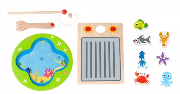 speelset Leren vissen en koken 28 cm hout 12-delig