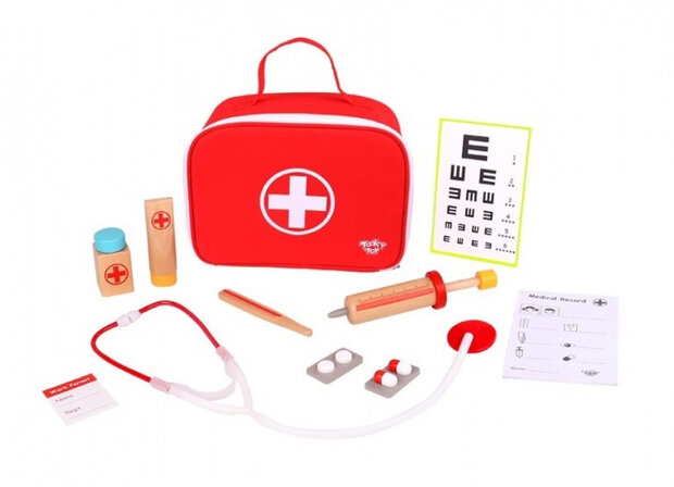 dokterskoffer junior 24,5 x 18 cm rood 13-delig
