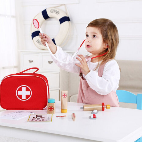 dokterskoffer junior 24,5 x 18 cm rood 13-delig