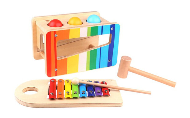 xylofoon regenboog 29 x 14 x 20,5 cm hout 6-delig