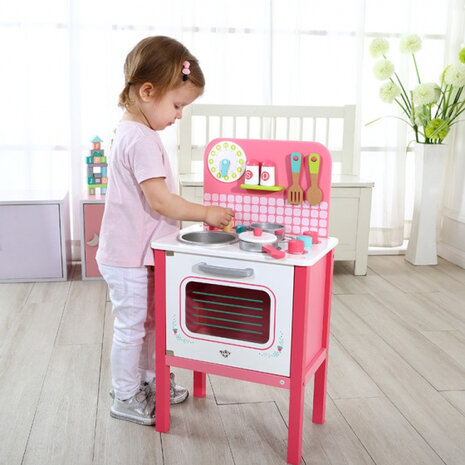 speelgoedkeuken meisjes 39,5 x 68 cm hout roze 10-delig