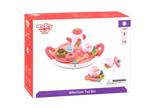 theeservies meisjes hout roze/wit 19-delig