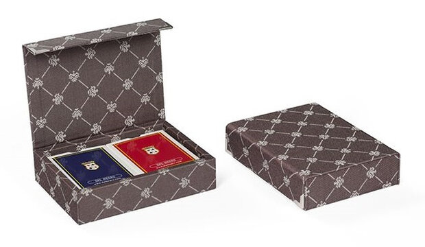 speelkaarten met houder Prestige textiel bruin 3-delig